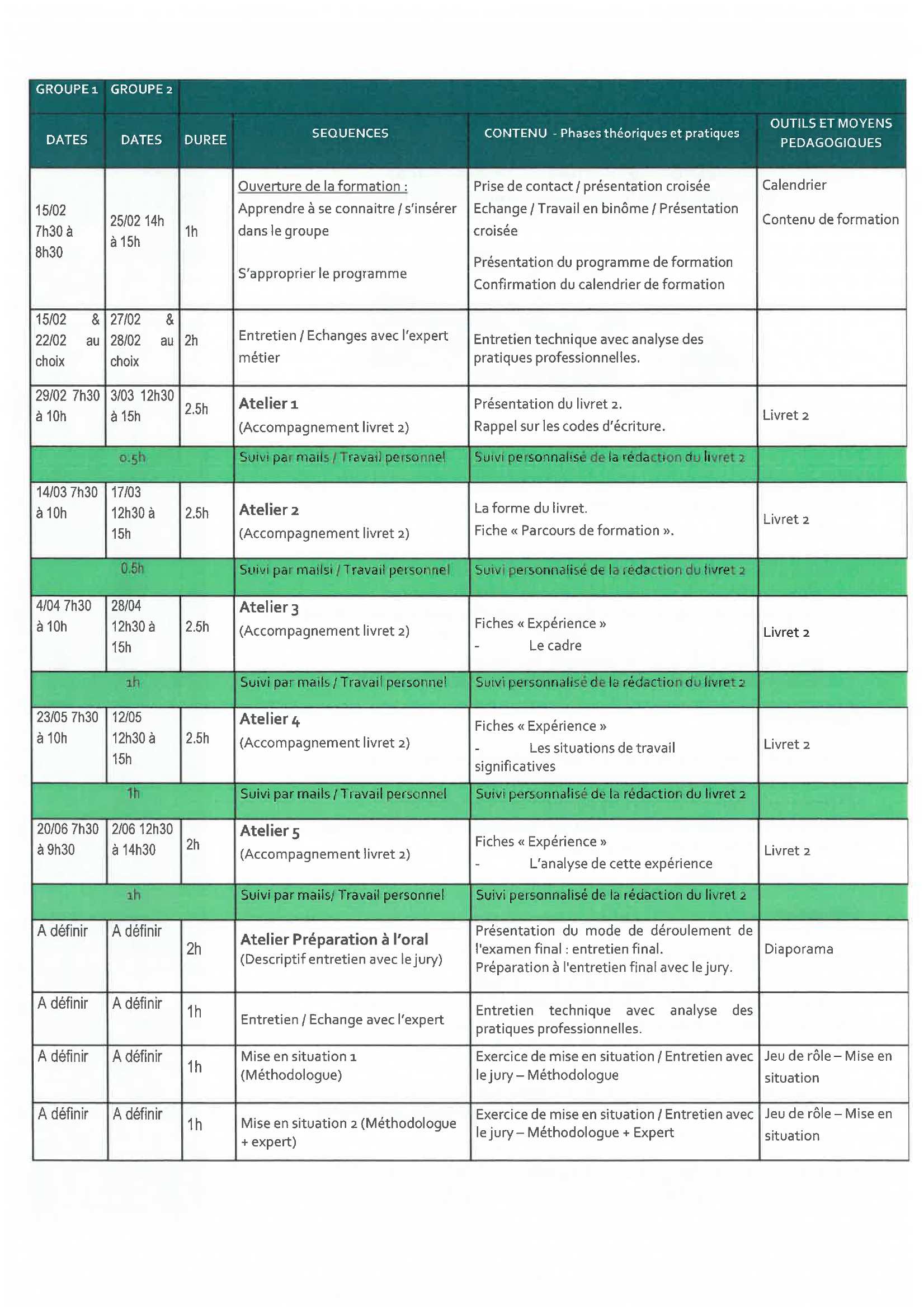programme calendrier VAE EDUCATEUR SPE_0002 – GRoupement des