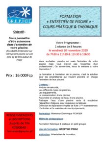 FIU d'entretenir votre piscine, venez vous former le 20 Novembre !