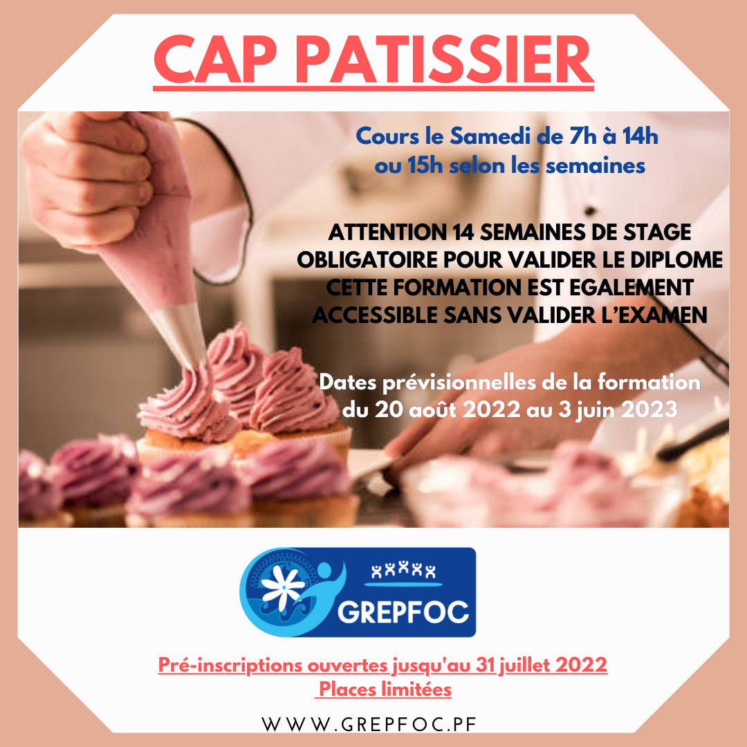 CAP – Pâtissier du 27/09/2024 au 16/05/2025, formation située à Paris